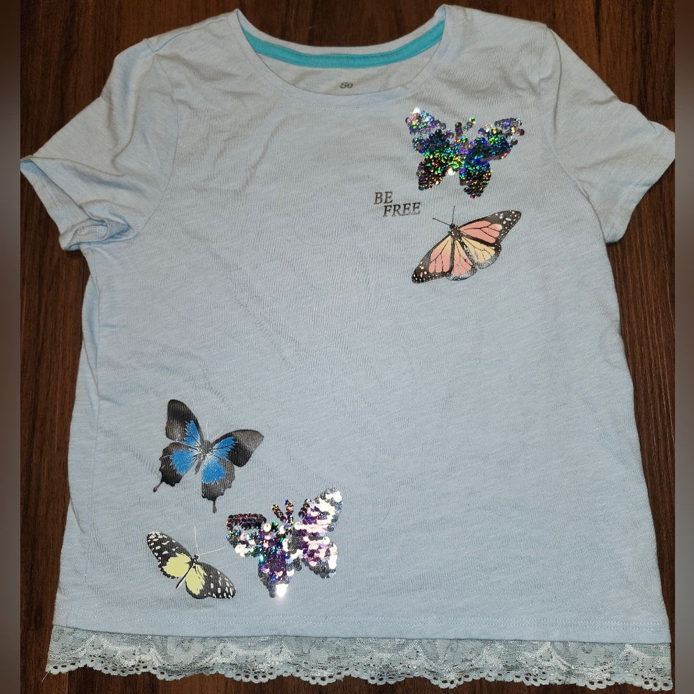 So Girls Sz L (10/12) Favorite Embellished Tee, Washed 1x, Never Worn & Flawless